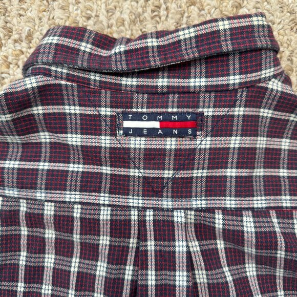 Tommy Jeans Mens XL‎ Shirt Red White Blue Button Front LS Denim Accent Hilfiger - Picture 8 of 9
